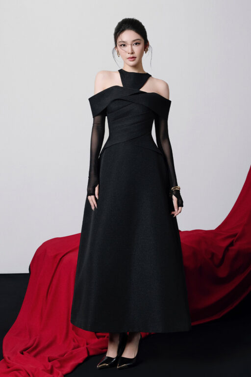 Calla midi jacquard dress with long sleeves