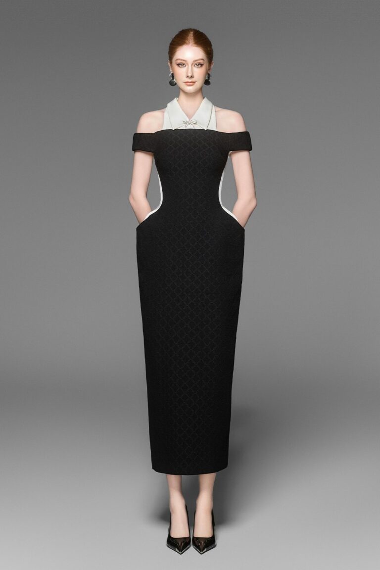 Cookie off-shoulder pencil dress with collar