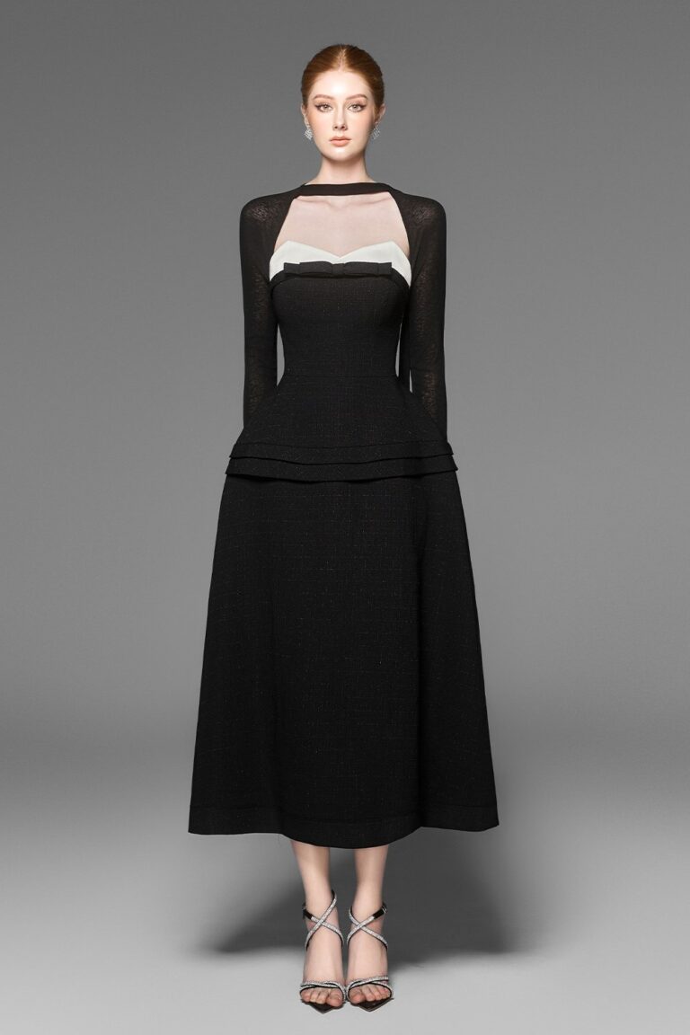 Lizzy long sleeves dress with bowtie