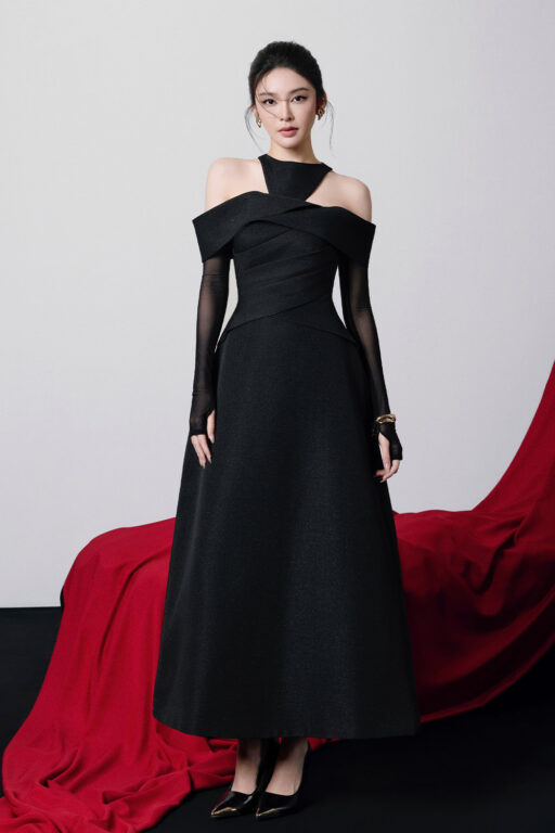 Calla midi jacquard dress with long sleeves