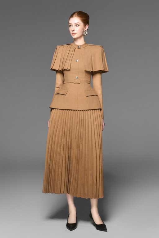 Dolly tweed vest with pleated cape