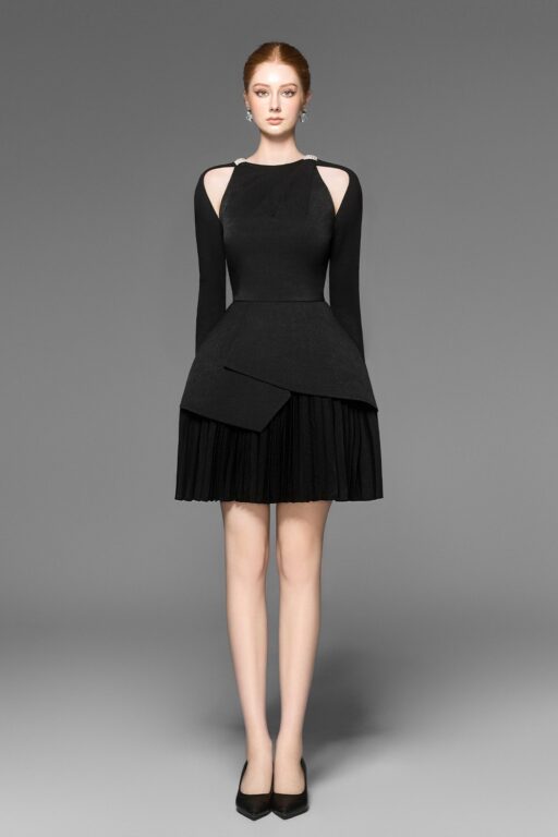 Callie pleated dress with cut-out shouder