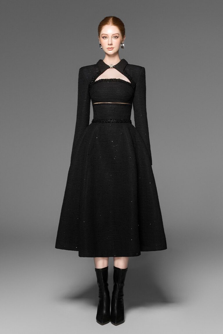 Brenna cut out chest tweed dress