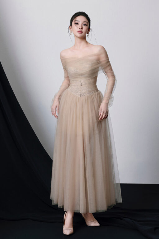 Delphi off shoulder mesh lace maxi dress