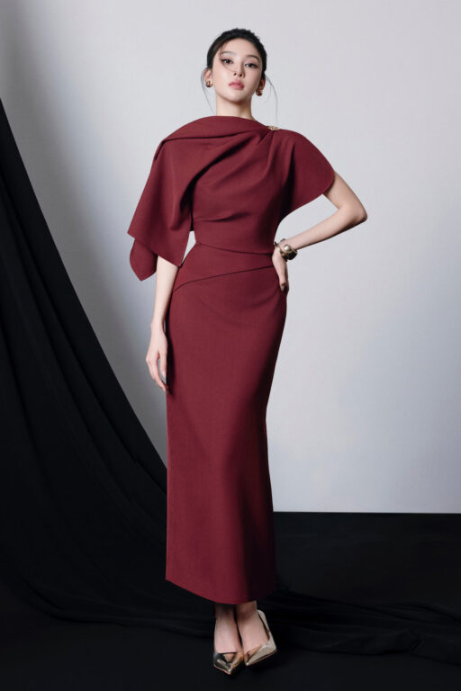 Agnes Asymmetrical Draping Midi Dress