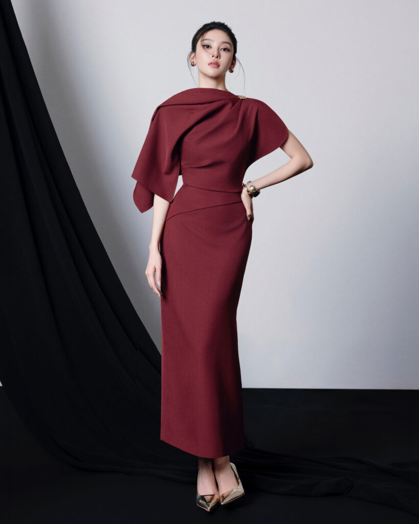 Agnes Asymmetrical Draping Midi Dress