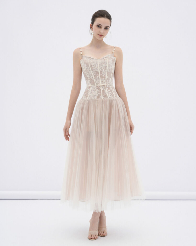 Alizea corset tulle midi dress