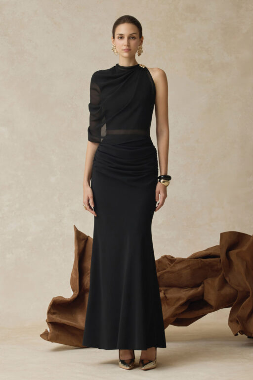 Averi One-Shoulder High Neck Draped Top