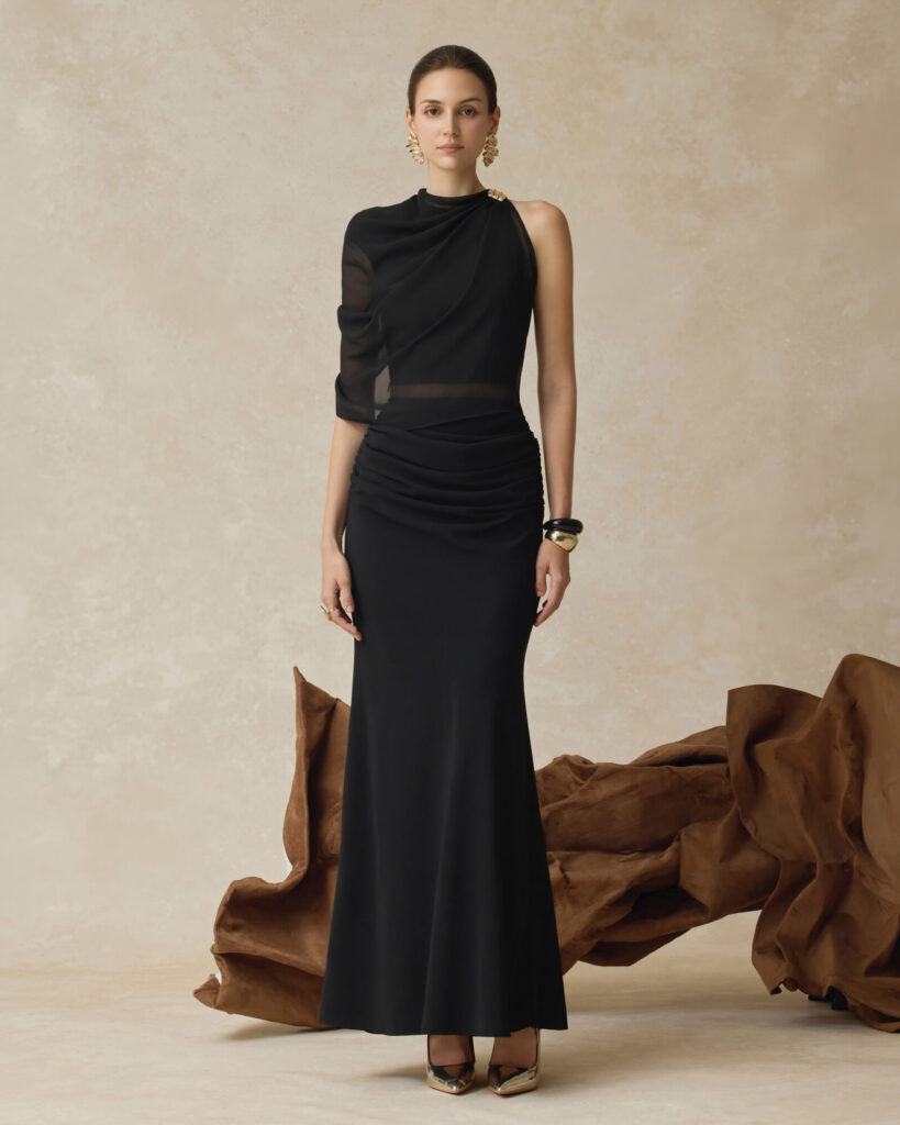 Averi One-Shoulder High Neck Draped Top