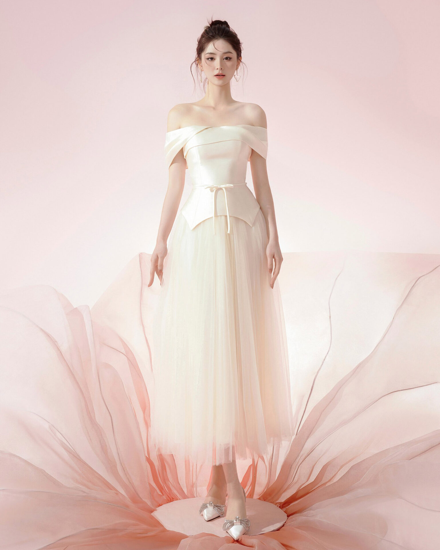 Bauhinia Pleated Shoulder Pencil Dress White
