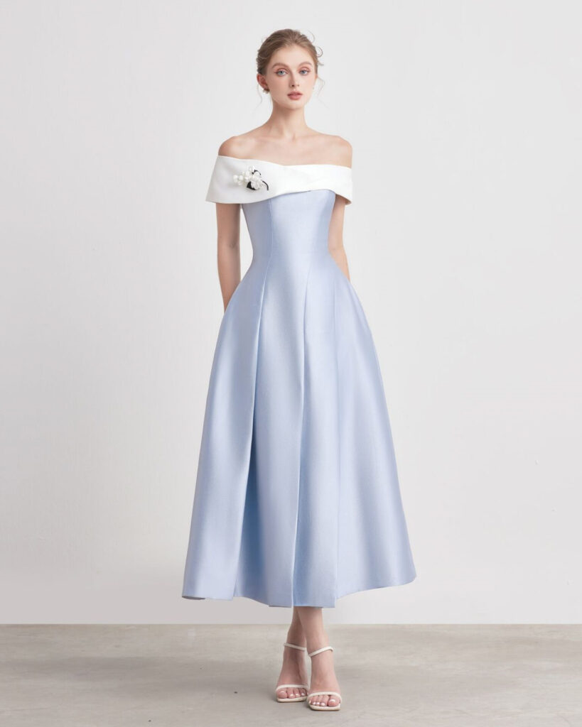 Bauhinia Pleated Shoulder Pencil Dress White