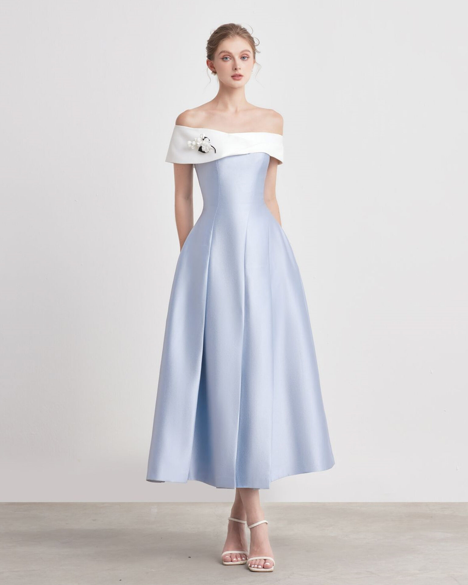 Bauhinia Pleated Shoulder Pencil Dress White