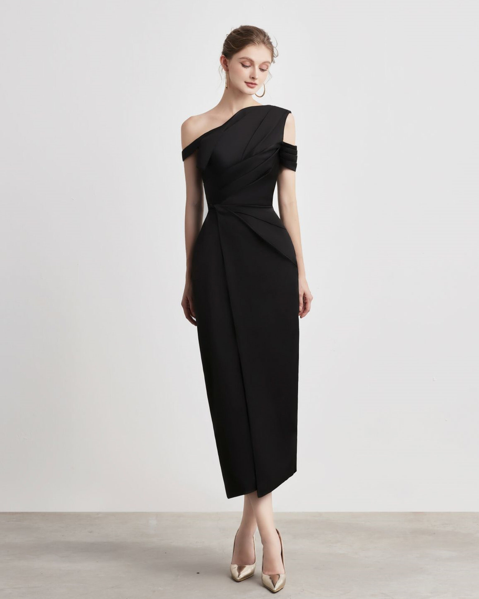 Bauhinia Pleated Shoulder Pencil Dress