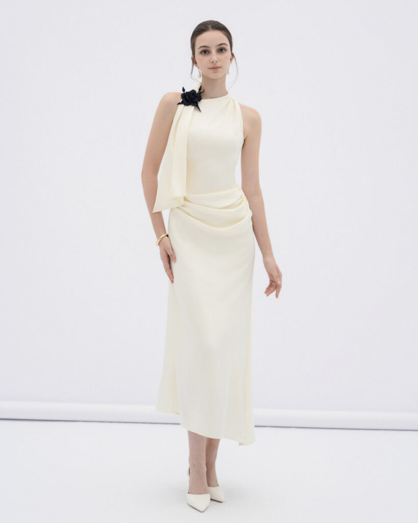 Brie draped silk halter midi dress