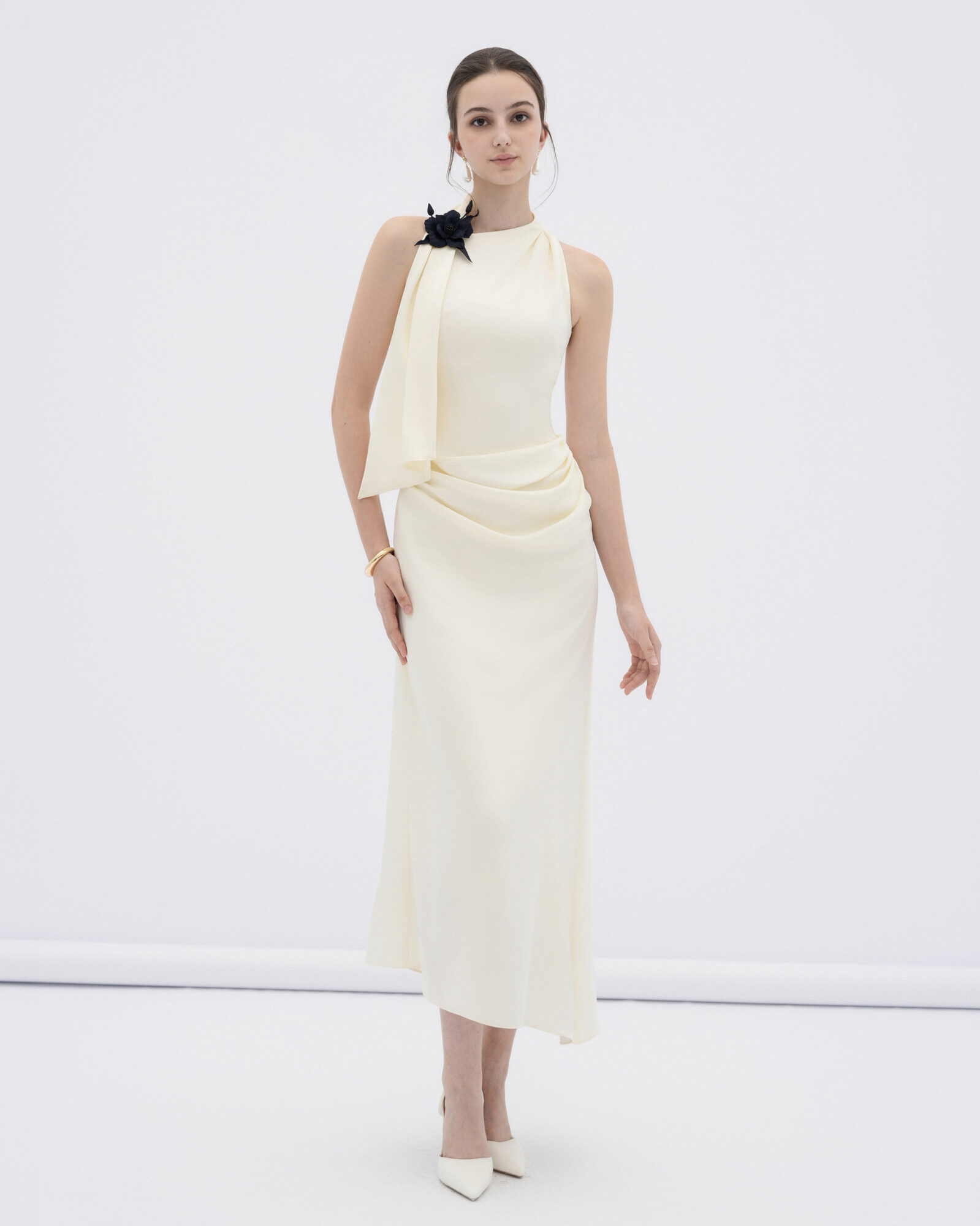 Brie draped silk halter midi dress