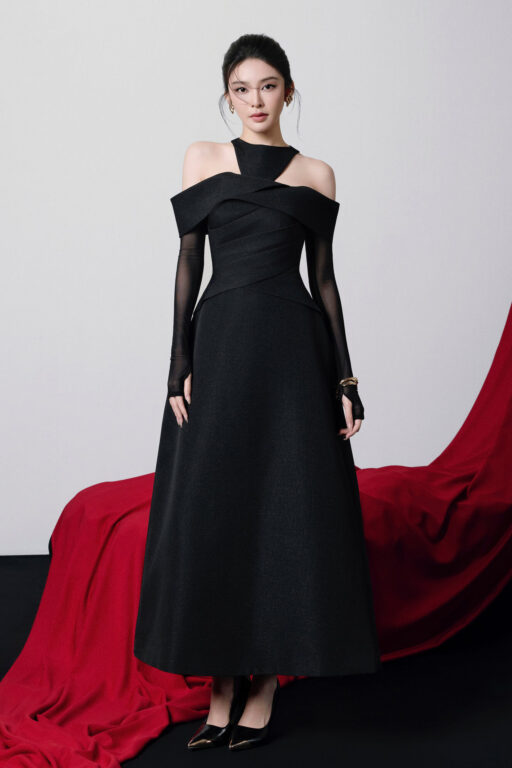 Calla Midi Jacquard Dress With Long Sleeves