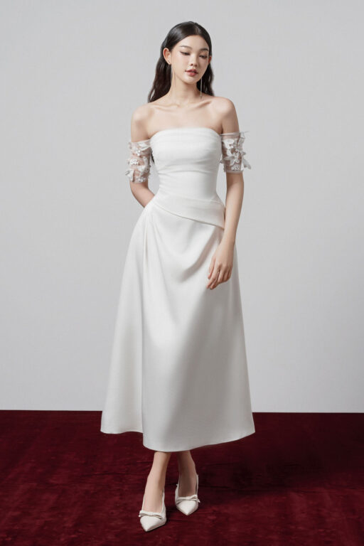 Celeste straped shoulder midi dress with flower beading
