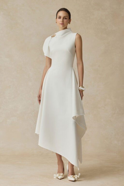 Cerelle Asymmetrical Hem Flared Midi Dress