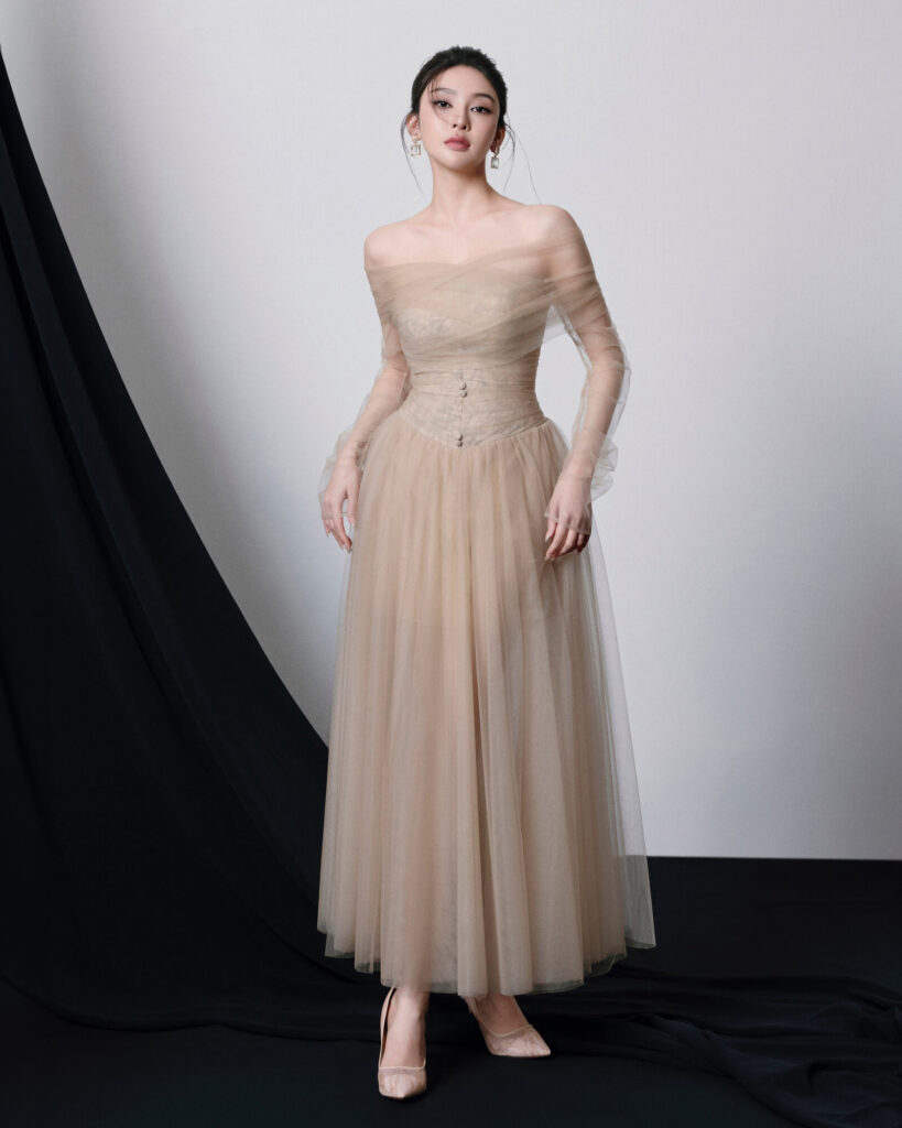 Delphi Off Shoulder Mesh Lace Maxi Dress
