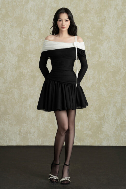 Dione Off-shoulder Mini Dress With Handmade Flower