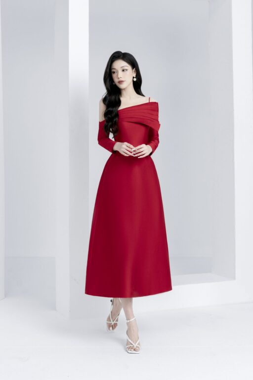 Sails Off-Shoulder Pleated Dress