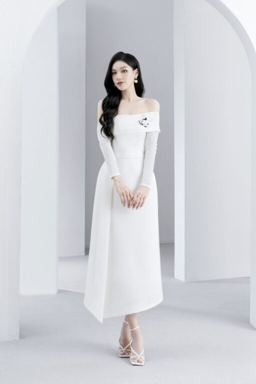 Louisa Off-Shoulder Pleated Dress