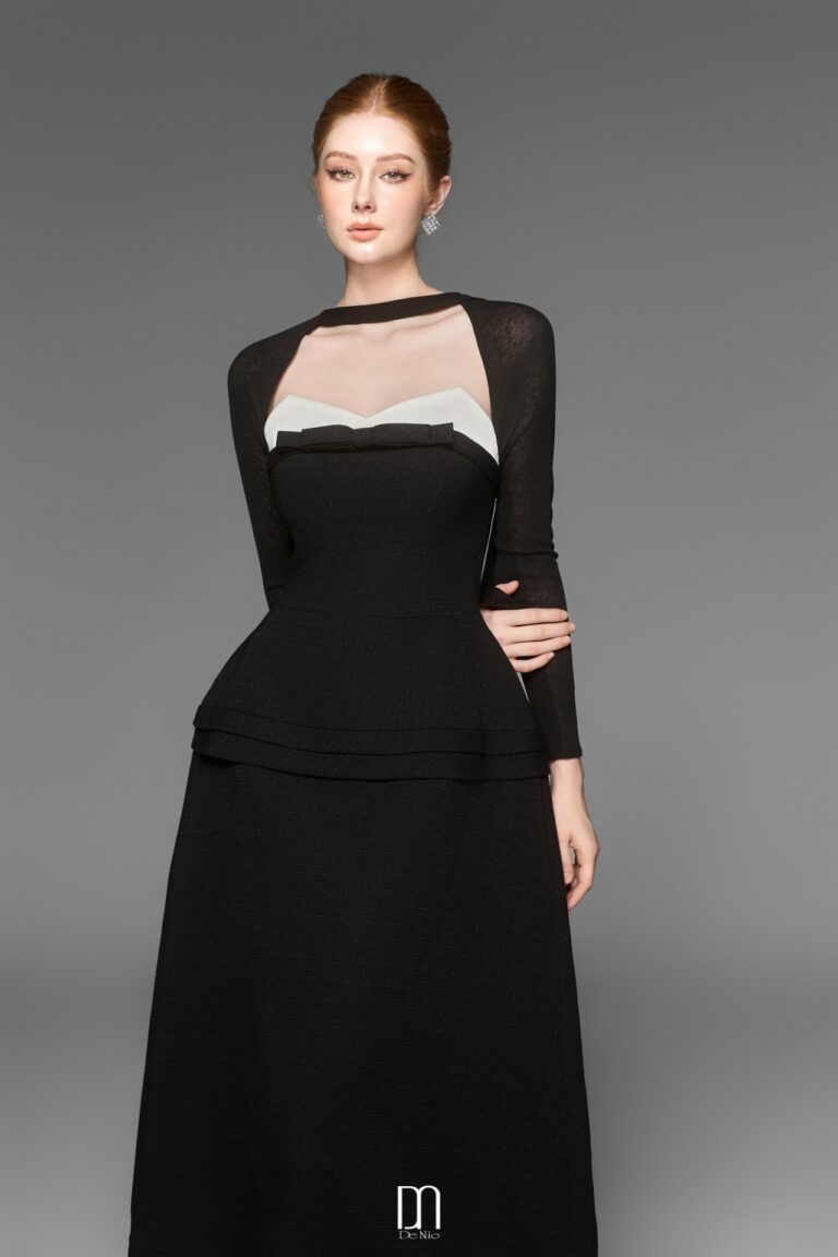 Lizzy long sleeves dress with bowtie