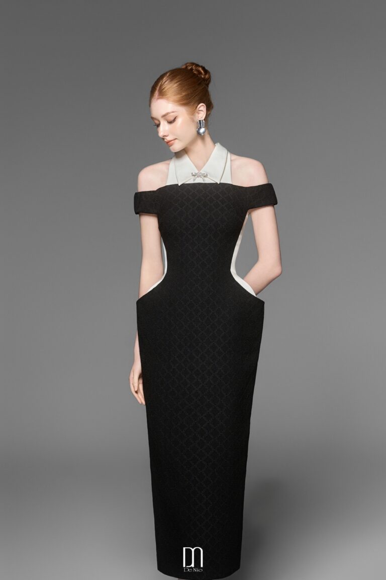 Cookie off-shoulder pencil dress with collar
