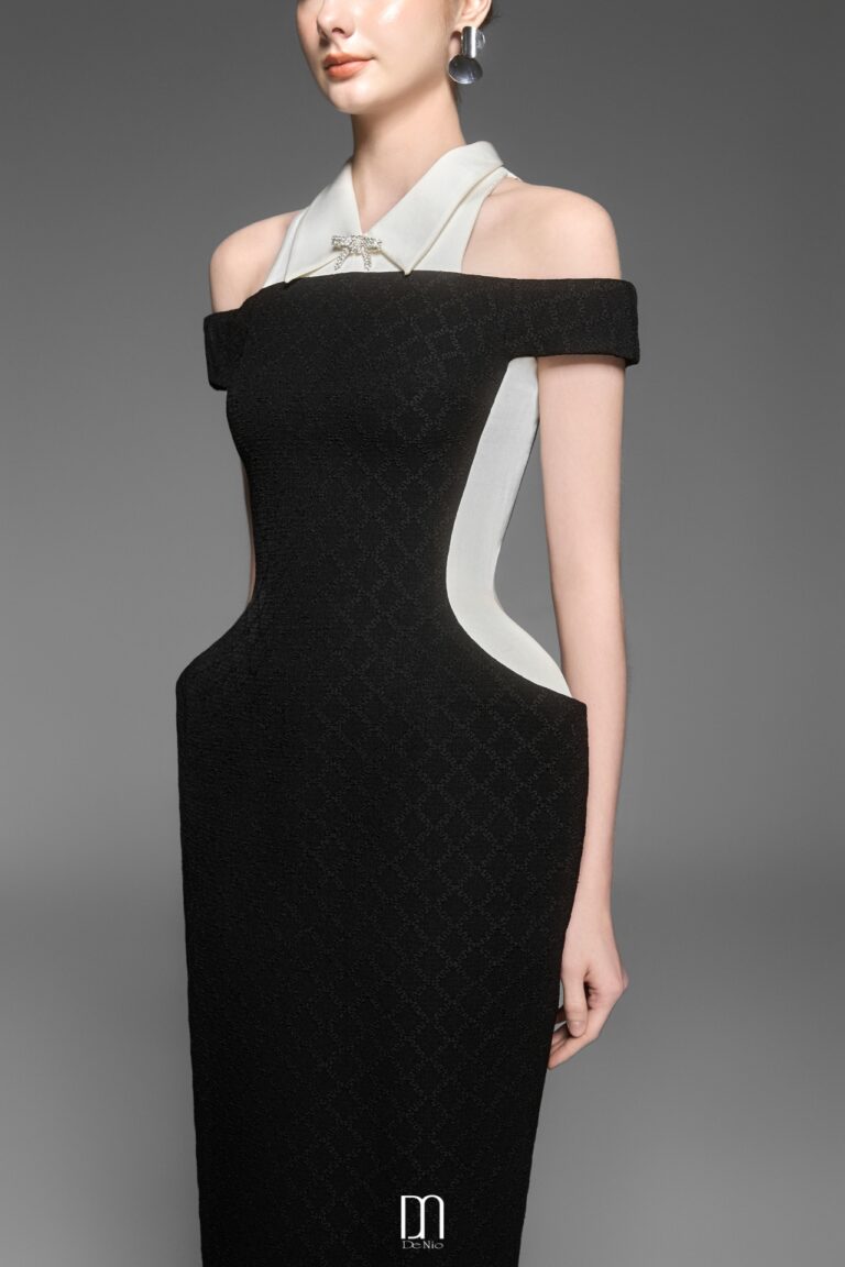 Cookie off-shoulder pencil dress with collar