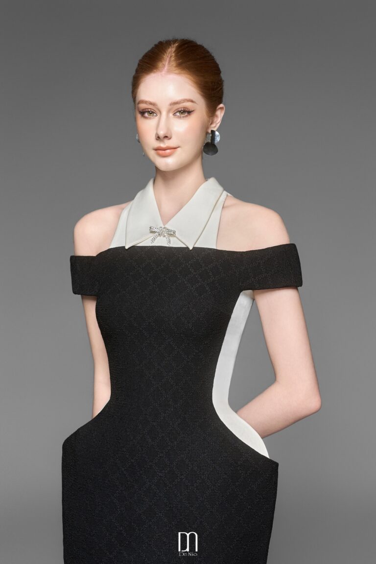Cookie off-shoulder pencil dress with collar