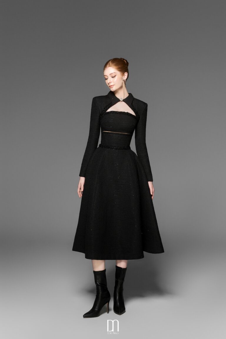 Brenna cut out chest tweed dress
