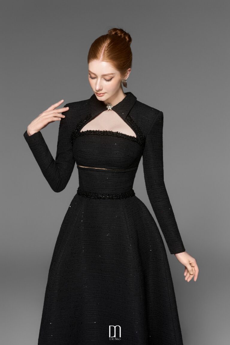 Brenna cut out chest tweed dress