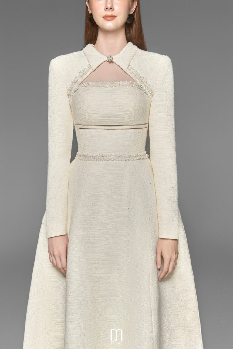Brenna cut out chest tweed dress
