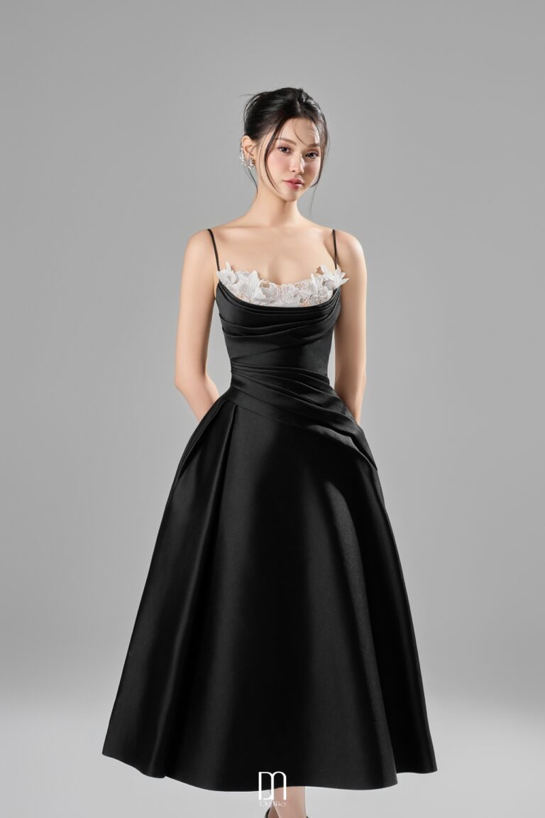 Alessa midi draping with 3D lace dress
