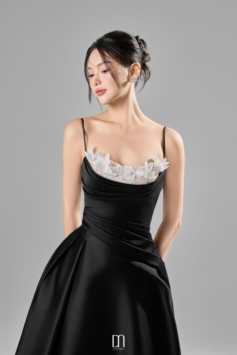 Alessa midi draping with 3D lace dress