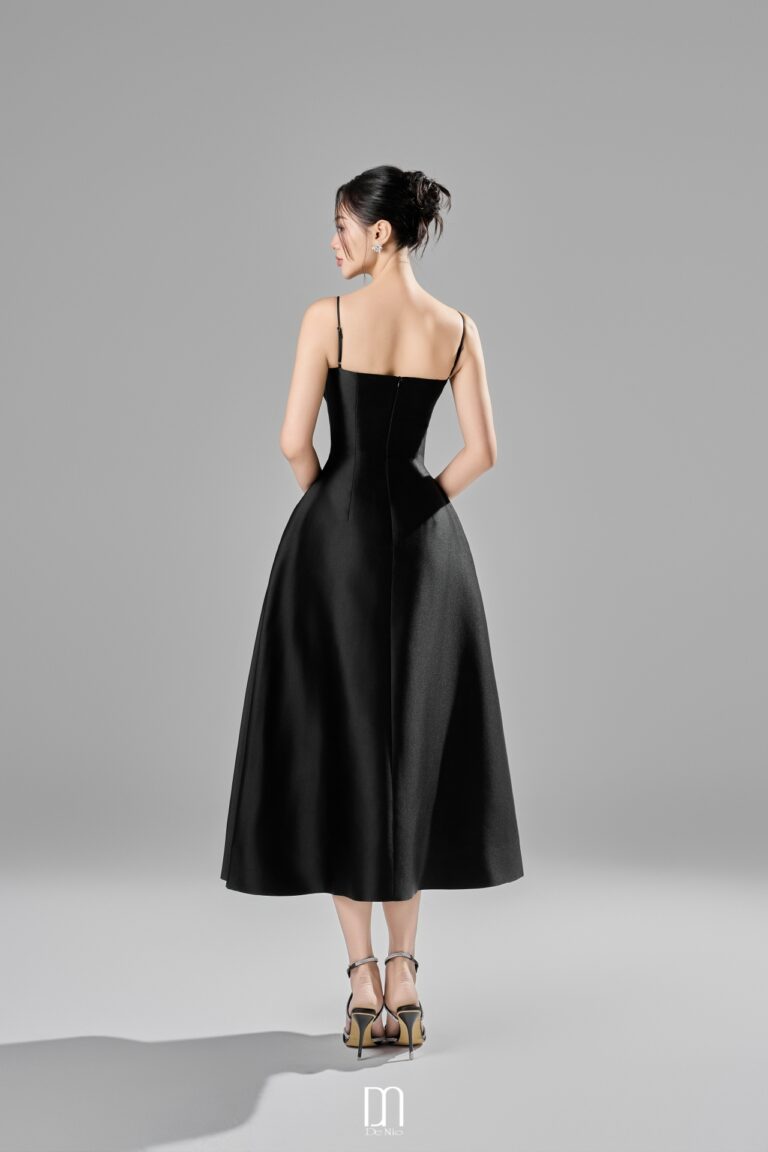 Alessa midi draping with 3D lace dress
