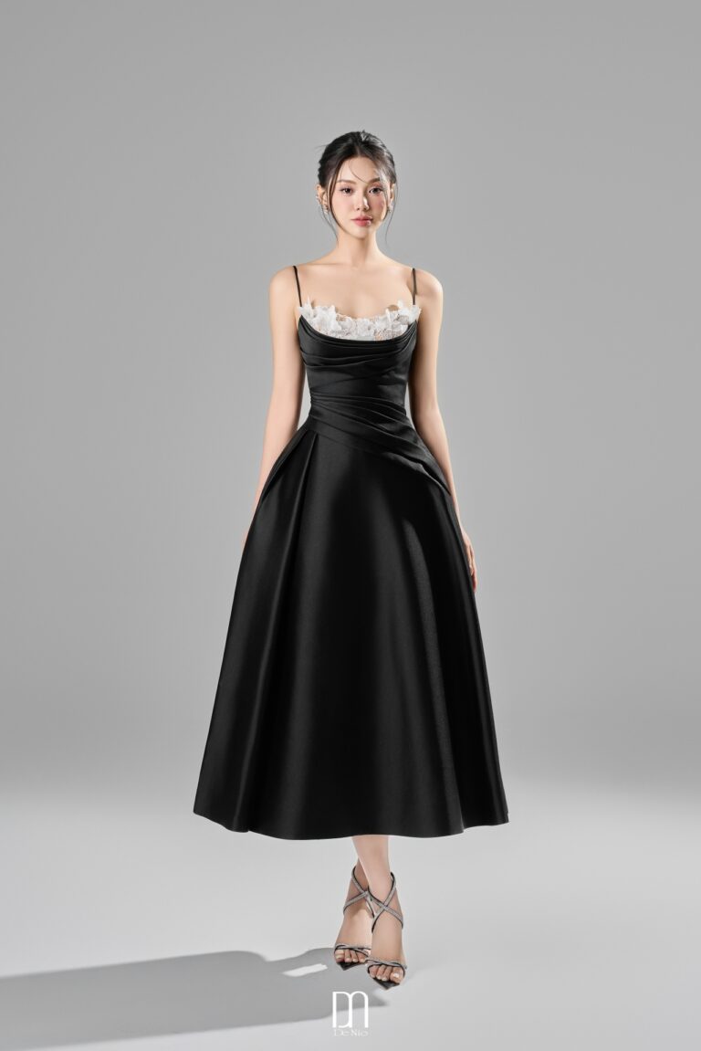 Alessa midi draping with 3D lace dress