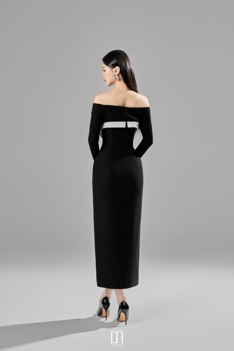 Lovely off-shoulder pencil dress with lapel detail