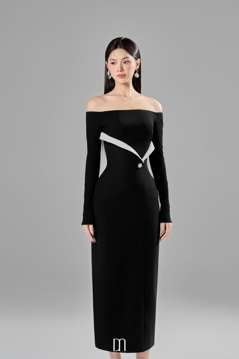 Lovely off-shoulder pencil dress with lapel detail