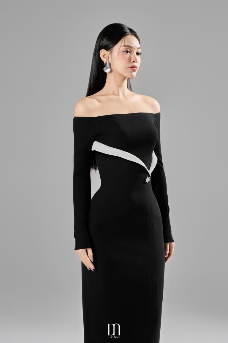 Lovely off-shoulder pencil dress with lapel detail