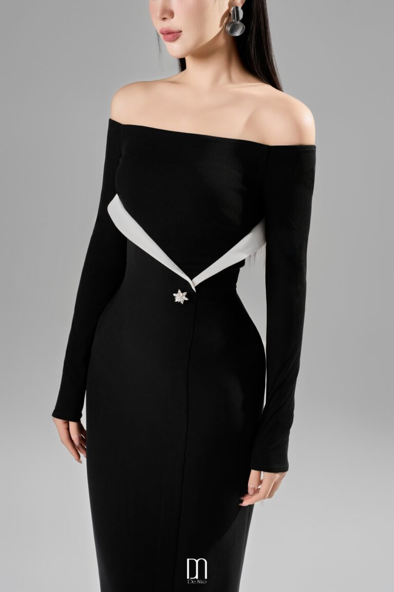 Lovely off-shoulder pencil dress with lapel detail