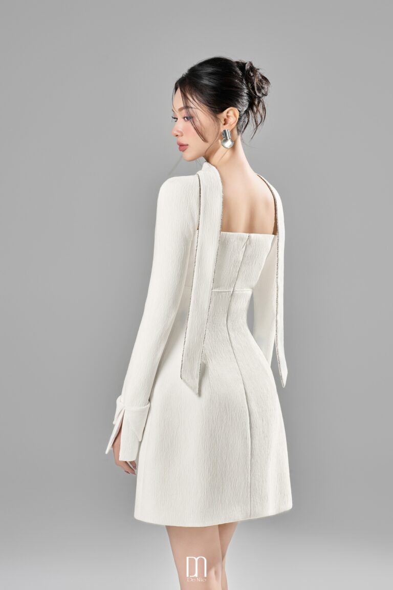 Gwen long-sleeved mini dress with bling neck