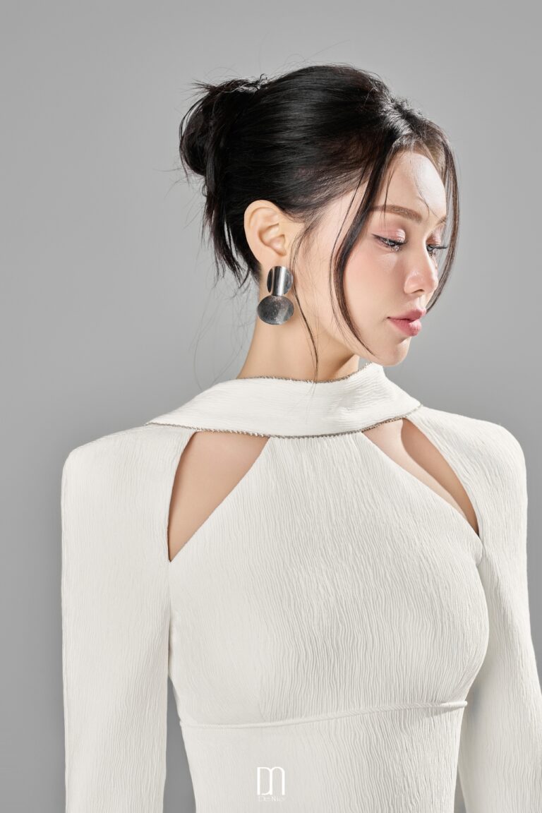 Gwen long-sleeved mini dress with bling neck