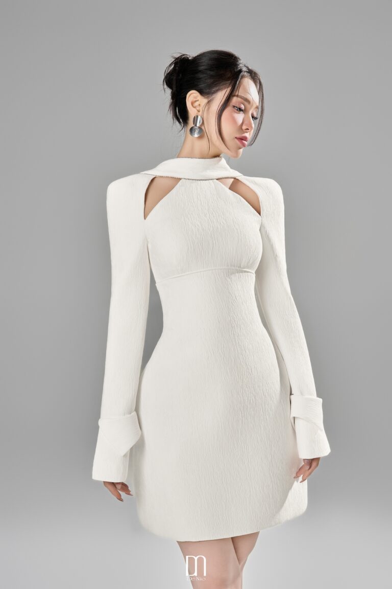 Gwen long-sleeved mini dress with bling neck