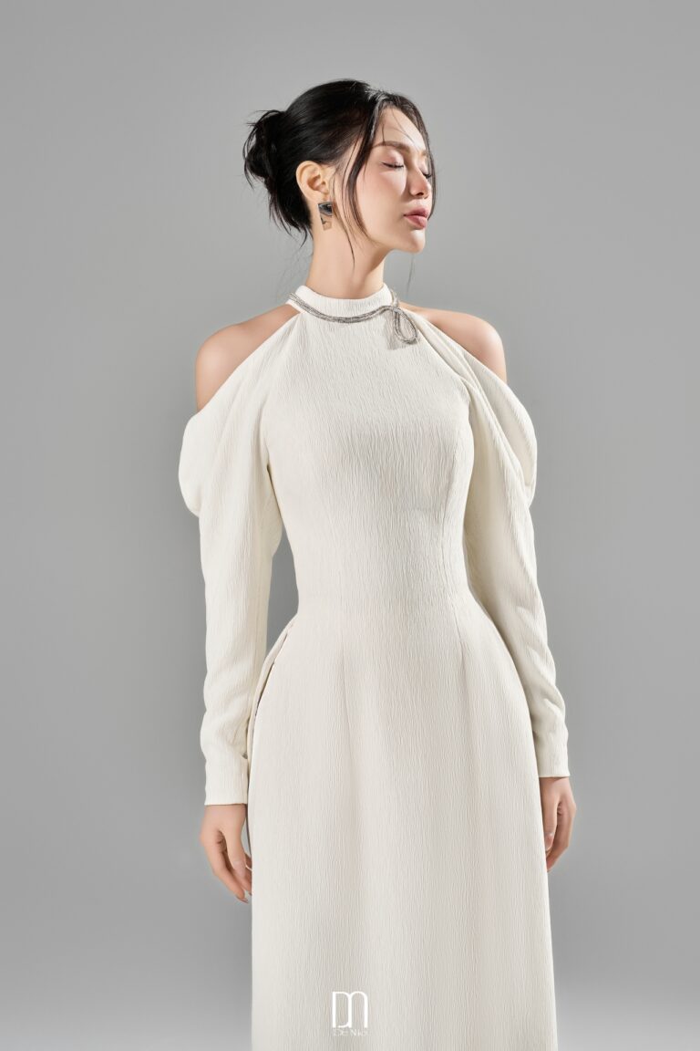 Liana halter neck Ao Dai with sparkling strings