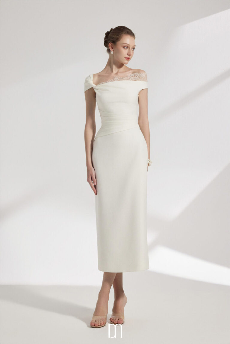 Elysian Lace Asymmetrical Midi Dress