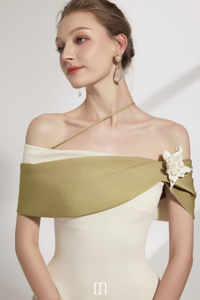 Sylva Two-tone Draping Off-shoulder Midi Dress