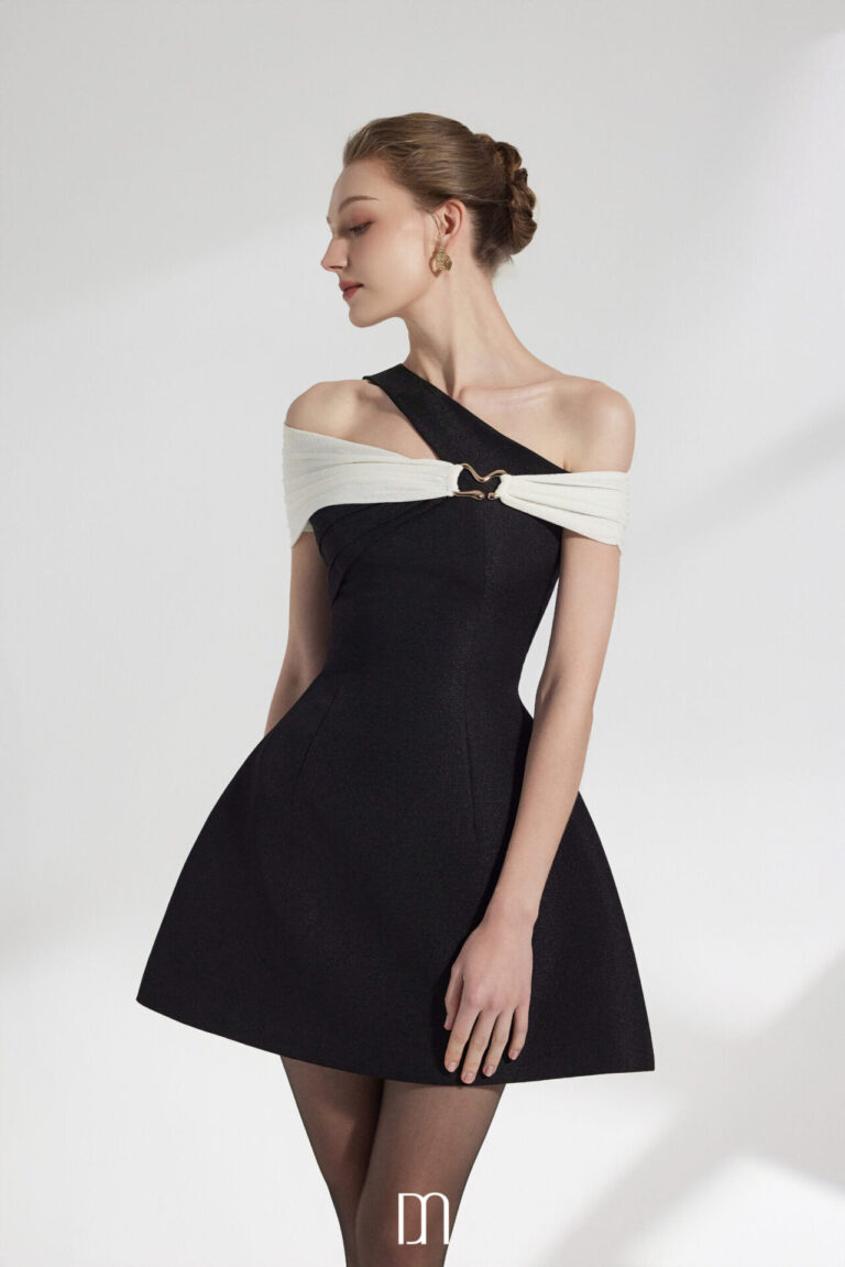 Noir Asymmetrical A-line Mini Dress