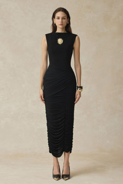 Elio Ruched Midi Dress With Fitted Silhouette