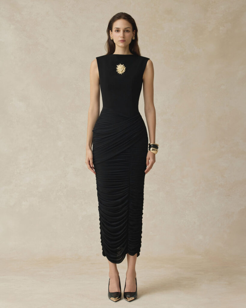 Elio Ruched Midi Dress With Fitted Silhouette